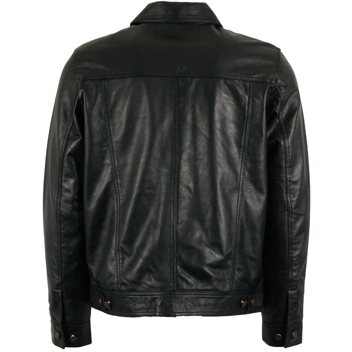 Real Hoxton Leather Trucker Jacket - Black