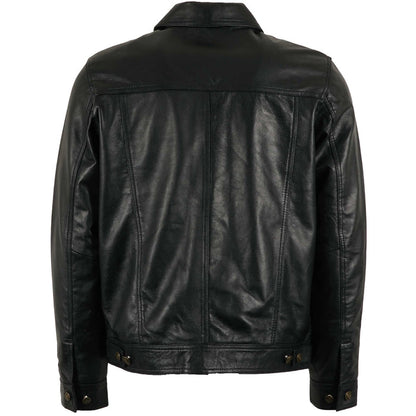 Real Hoxton Leather Trucker Jacket - Black