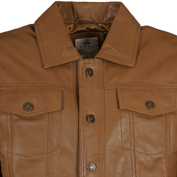 Real Hoxton Leather Trucker Jacket - Tan