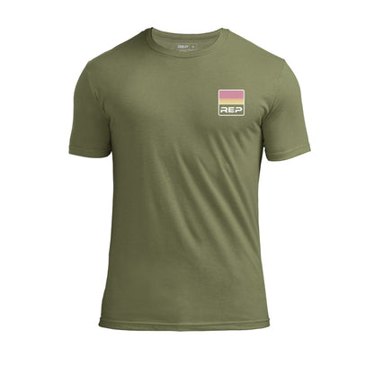 The REP Fitness Rise Tri-Blend Crew T-Shirt in Heather Olive/Red front