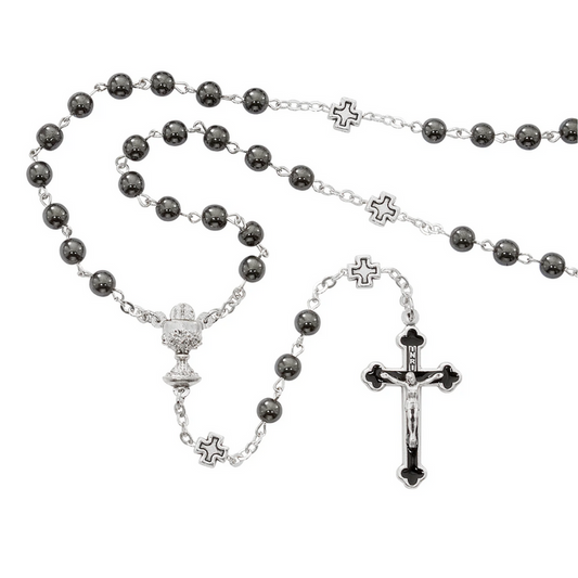 Rosary - 6mm Hematite Communion Rosary Box