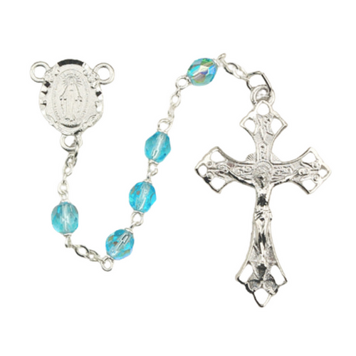 Rosary - Aqua Aurora Glass Rosary Boxed