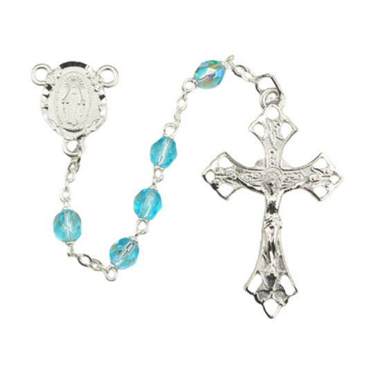 Rosary - Aqua Aurora Glass Rosary Boxed