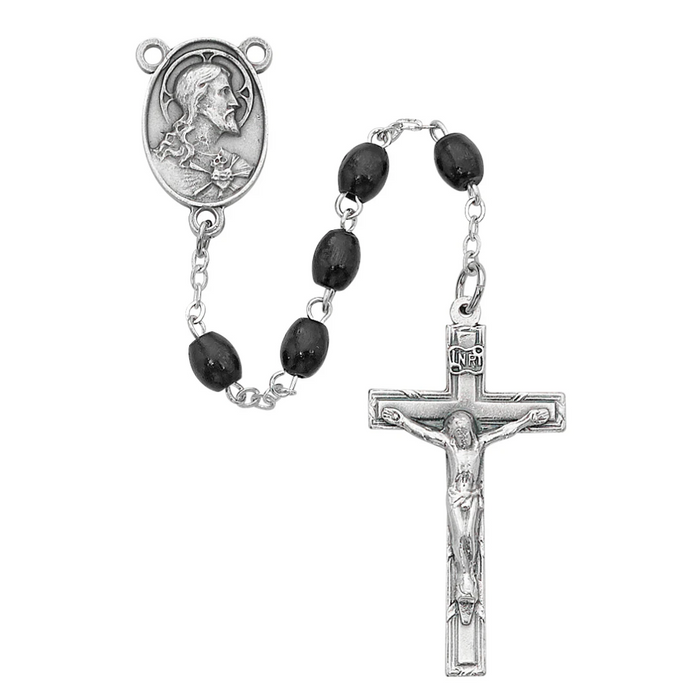 Rosary - Black Oval Wood Rosary Boxed