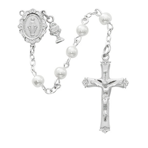 Rosary - Imitation Pearl Communion Rosary Box