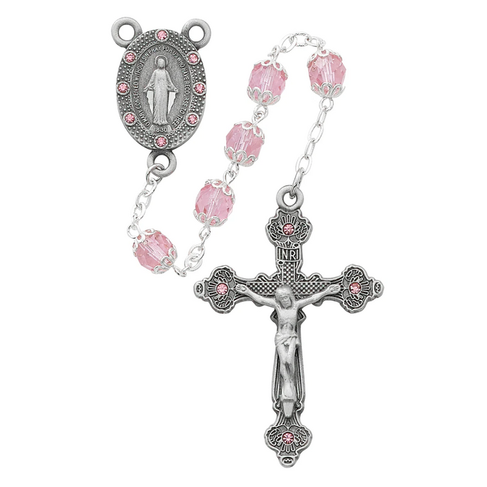 Rosary - Pink Capped Glass Rosary Boxed