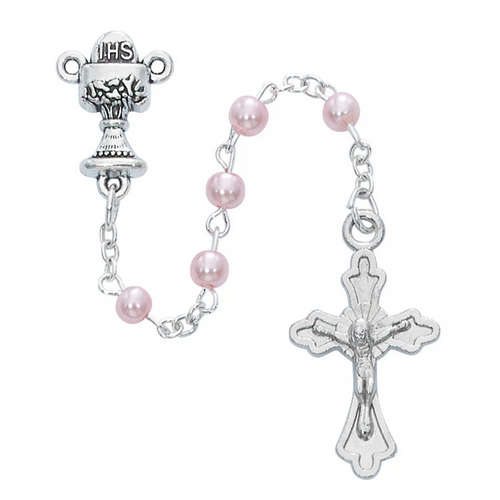 Rosary - Pink Pearl Communion Rosary with Cross Box