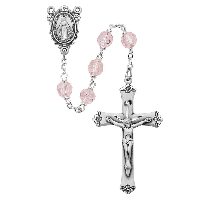 Rosary - Pink Tin Cut Crystal Rosary Boxed