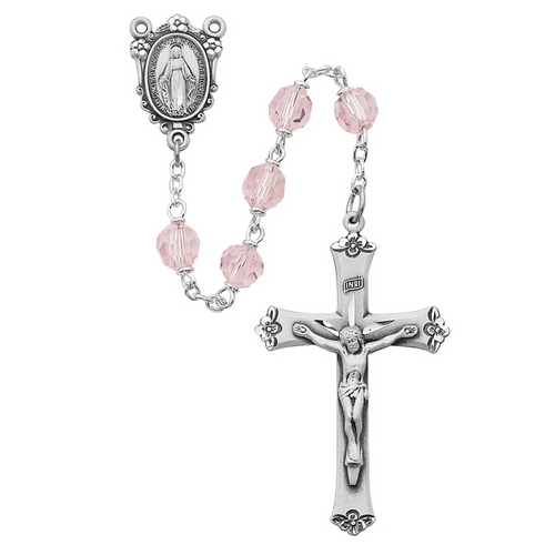 Rosary - Pink Tin Cut Crystal Rosary Boxed