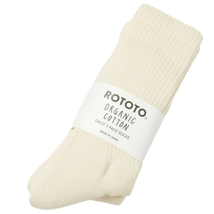 RoToTo Socks Daily 3 Pack Crew Socks - Ecru