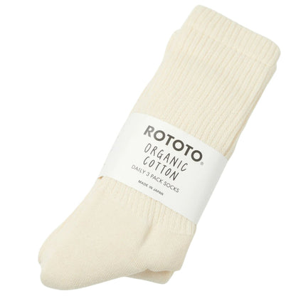 RoToTo Socks Daily 3 Pack Crew Socks - Ecru