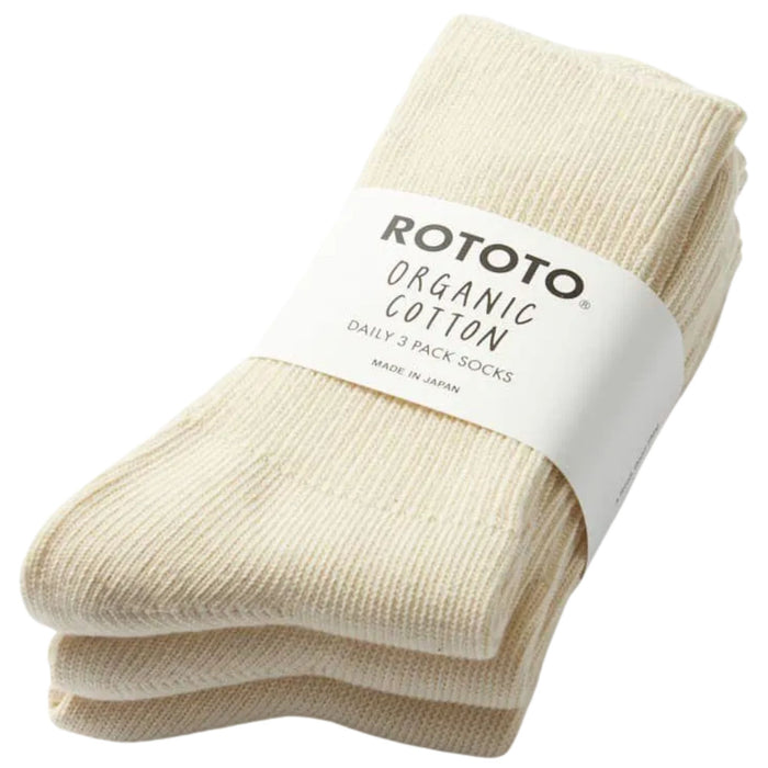 RoToTo Socks Daily 3 Pack Ribbed Crew Socks - Ivory