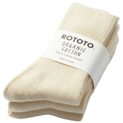 RoToTo Socks Daily 3 Pack Ribbed Crew Socks - Ivory