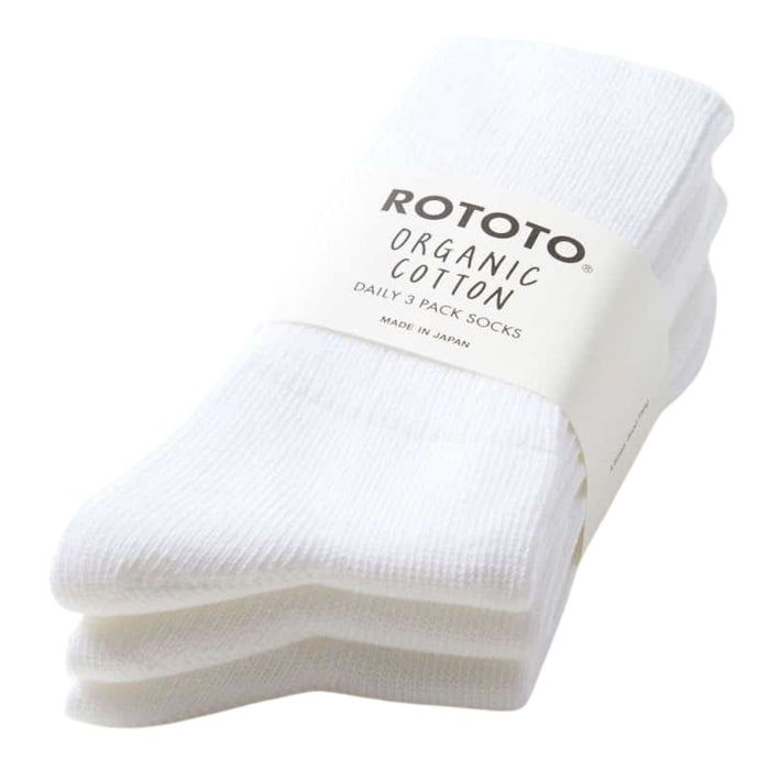 RoToTo Socks Daily 3 Pack Ribbed Crew Socks - White