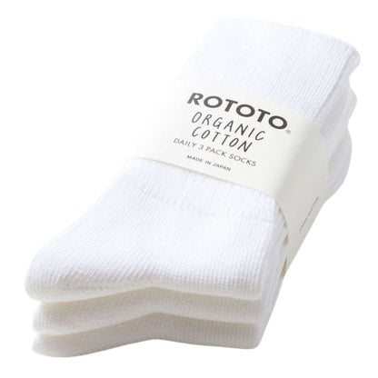 RoToTo Socks Daily 3 Pack Ribbed Crew Socks - White