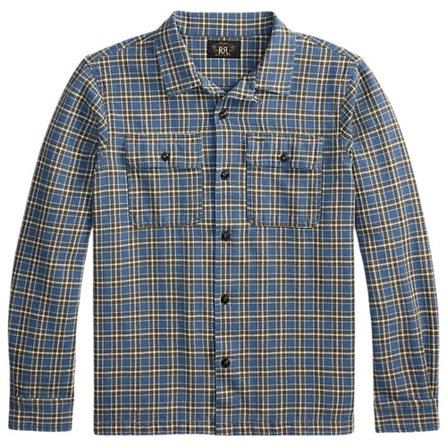 RRL by Ralph Lauren Plaid Twill Camp Shirt - Blue/Grey