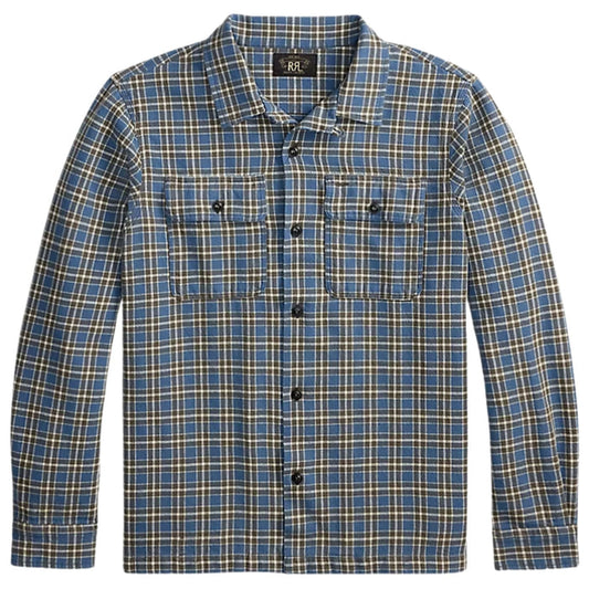 RRL by Ralph Lauren Plaid Twill Camp Shirt - Blue/Grey