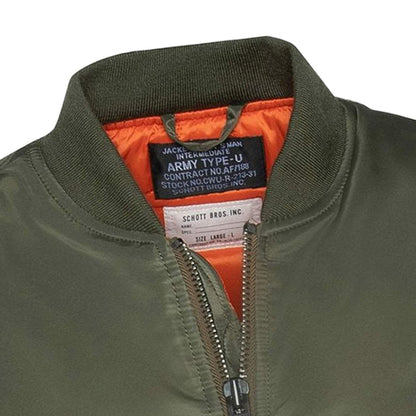Schott NYC Recycled Nylon MA-1 90's Fit Bomber Jacket - Khaki