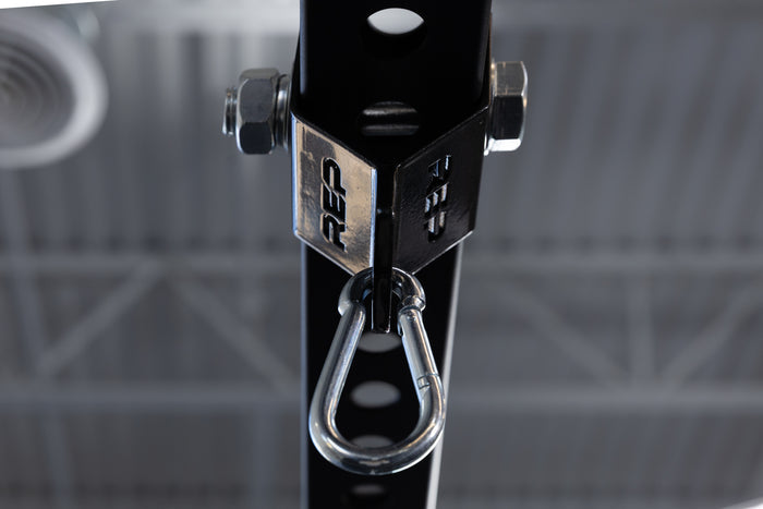 Close-up of the REP Fitness Shackle attached to a PR-5000 crossmember