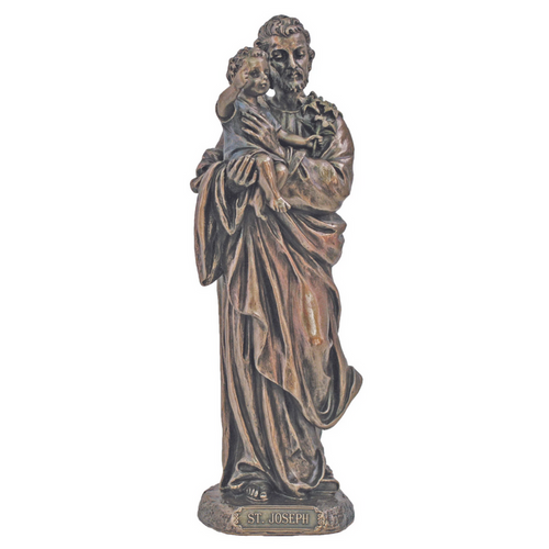 St. Joseph and Child Jesus Statue – 8" | Cold-Cast Bronze | Goldscheider Veronese