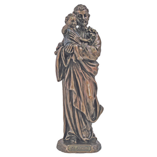 St. Joseph and Child Jesus Statue – 8" | Cold-Cast Bronze | Goldscheider Veronese