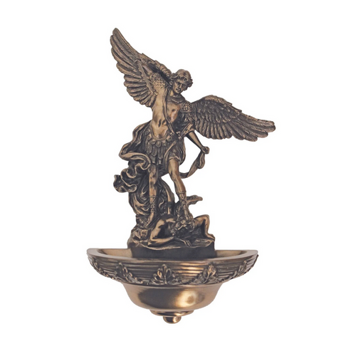 St. Michael the Archangel Holy Water Font – 9" | Cold-Cast Bronze | Goldscheider Veronese