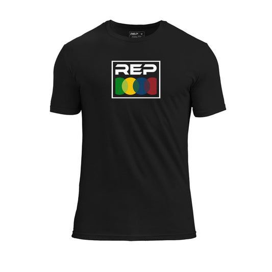 The REP fitness Stacked Tri-Blend Crew T-Shirt in Heather Black/White