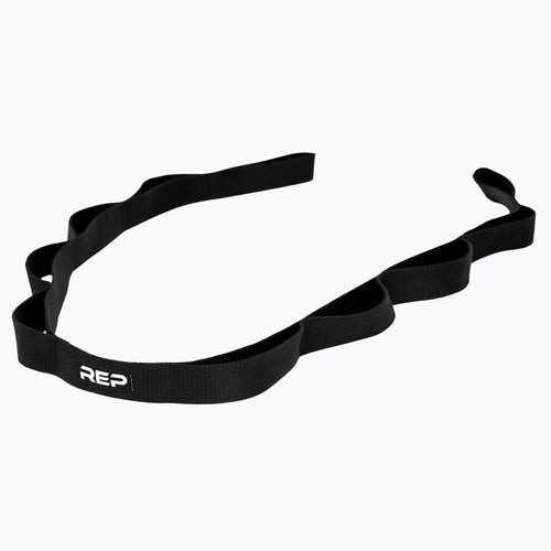 Black resistance band with 'REP' branding on a white background