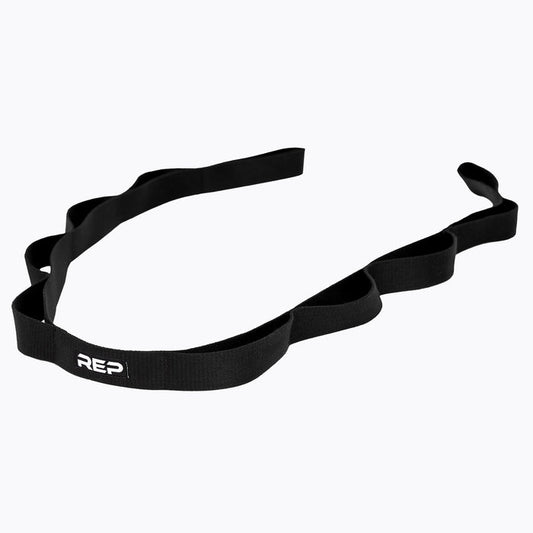 Black resistance band with 'REP' branding on a white background
