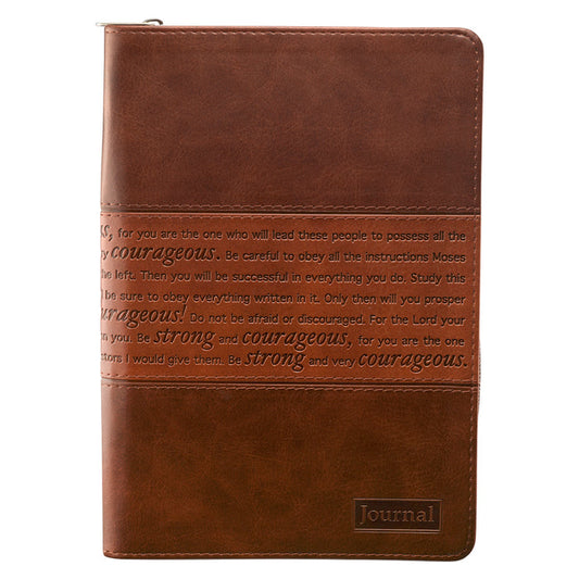 Strong and Courageous Zippered Classic LuxLeather Journal - Joshua 1:5-7