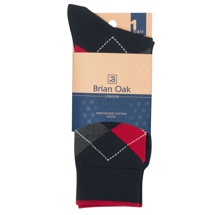 Stuarts London Brian Oak Argyle Socks - Red/Black
