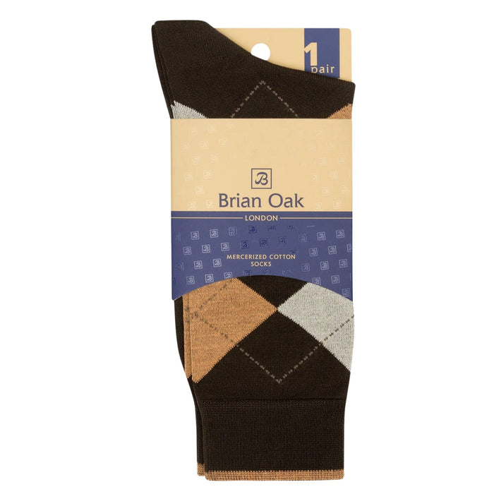 Stuarts London Brian Oak Argyle Socks - Two Tone Brown