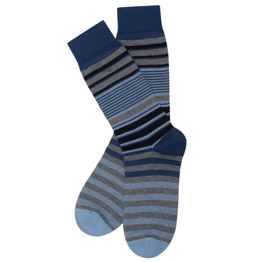 Stuarts London Brian Oak Multi Stripe Socks - Light Blue