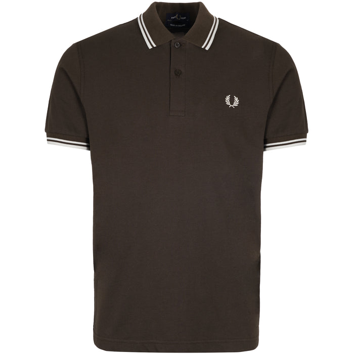 Stuarts x Fred Perry M12 Twin Tipped Polo - Dark Brown/Buttercream