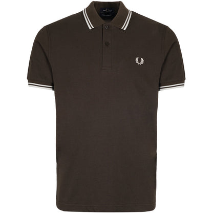 Stuarts x Fred Perry M12 Twin Tipped Polo - Dark Brown/Buttercream