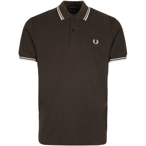 Stuarts x Fred Perry M12 Twin Tipped Polo - Dark Brown/Buttercream