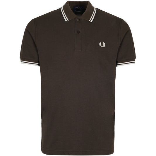 Stuarts x Fred Perry M12 Twin Tipped Polo - Dark Brown/Buttercream