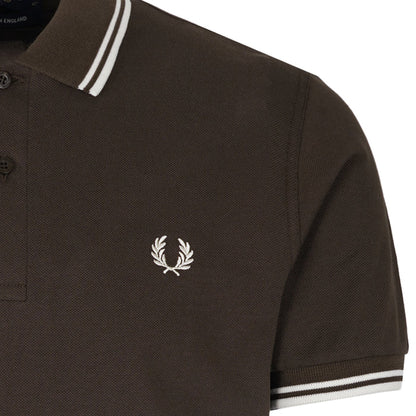 Stuarts x Fred Perry M12 Twin Tipped Polo - Dark Brown/Buttercream