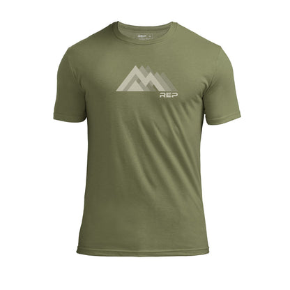 The REP Fitness Summit Tri-Blend Crew T-Shirt in Heather Olive/Tan front