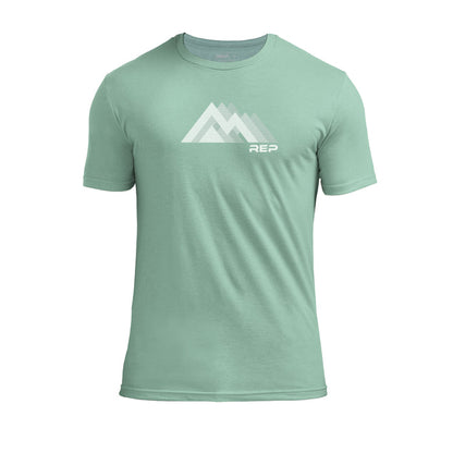 The REP Fitness Summit Tri-Blend Crew T-Shirt in Heather Sage/White front