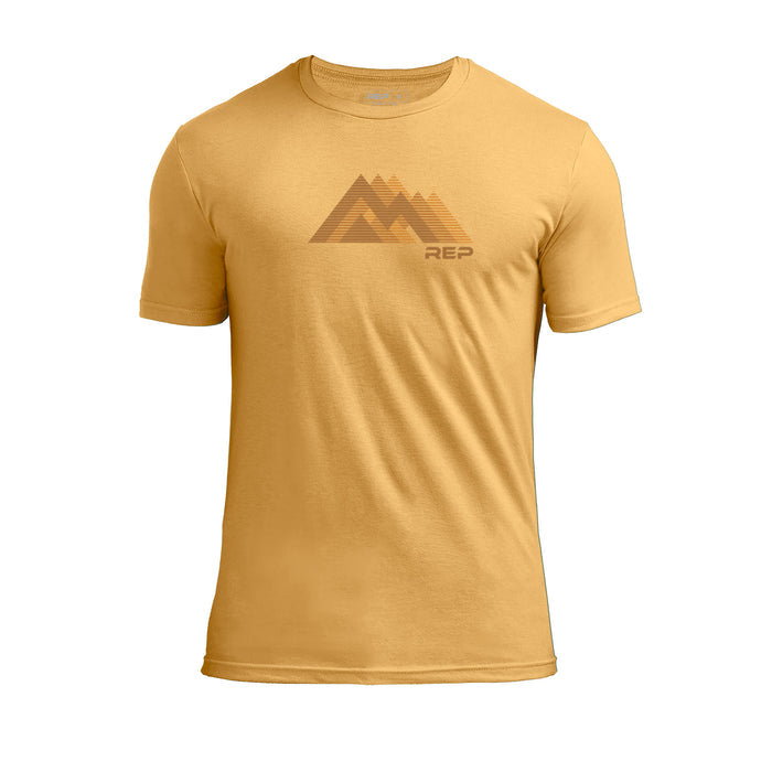 The REP Fitness Summit Tri-Blend Crew T-Shirt in Heather Ochre/Brown front