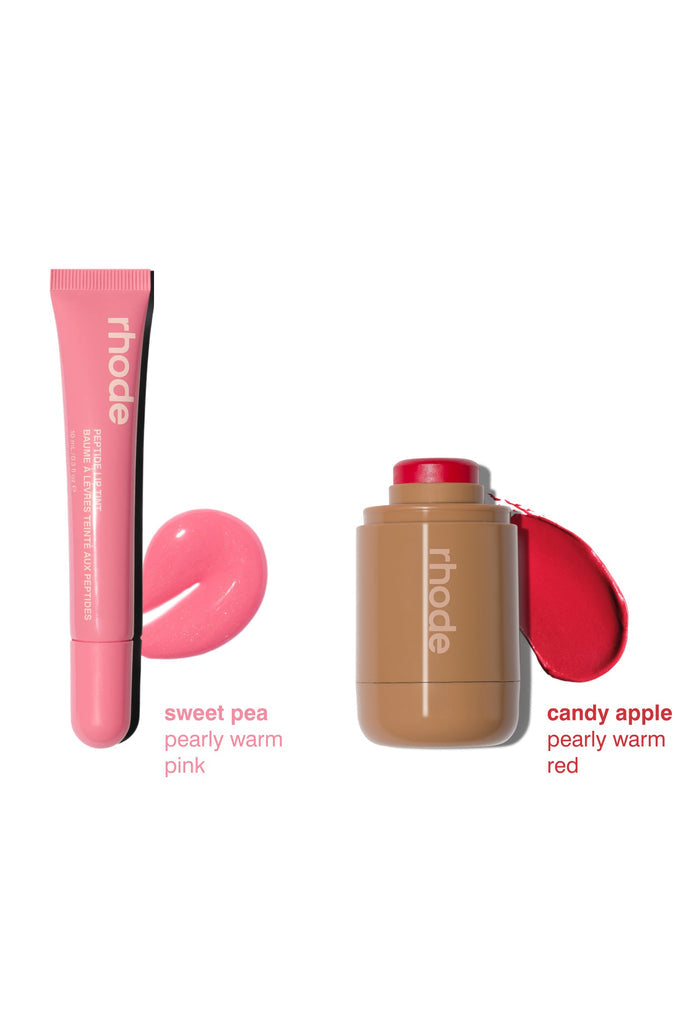sweet pea pearly warm pink, candy apple pearly warm red
