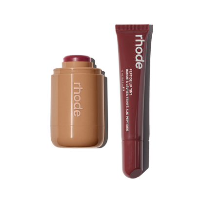 pocket blush in date cake, peptide lip tint in pbj