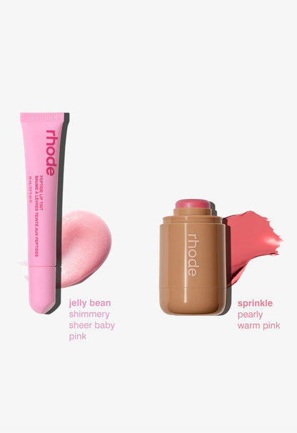 jelly bean- shimmery sheer baby pink, sprinkle - warm pearly pink