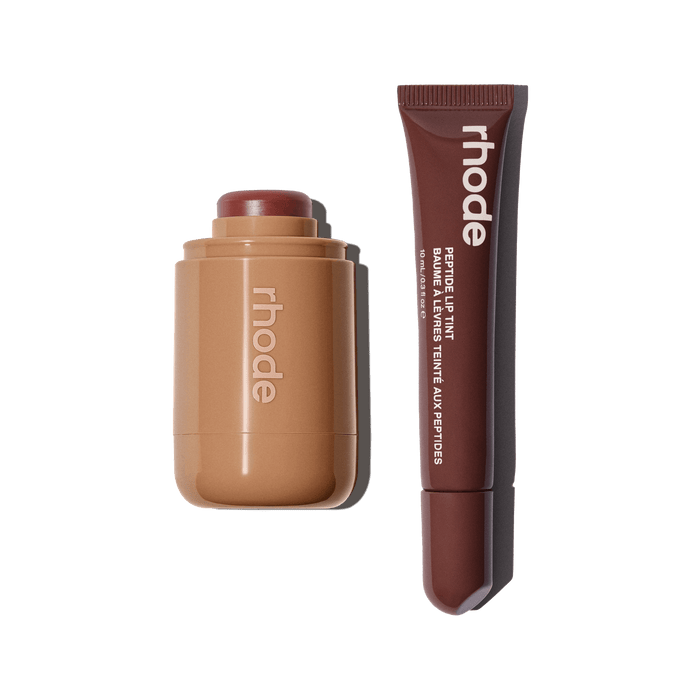 pocket blush toasted teddy, peptide lip tint espresso