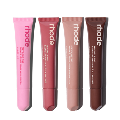 peptide lip tint jelly bean, salty tan, toast, espresso