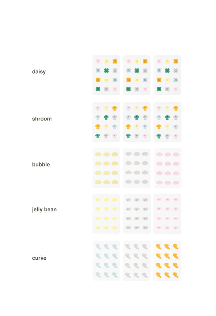 spotwear daisy, shroom, bubble, jelly bean, curve