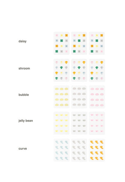 spotwear daisy, shroom, bubble, jelly bean, curve