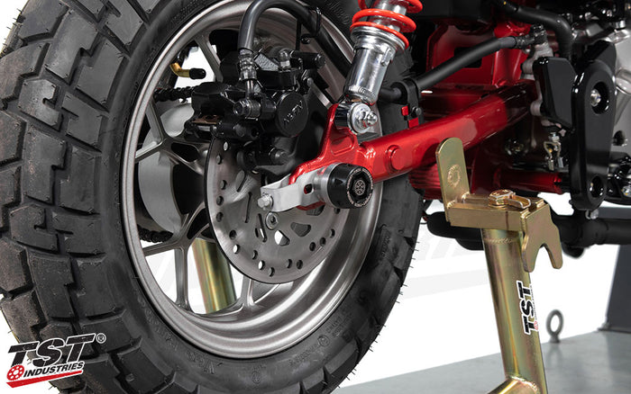 Stainless steel mounting base and the delrin slider puck come together to provide high quality crash protection.