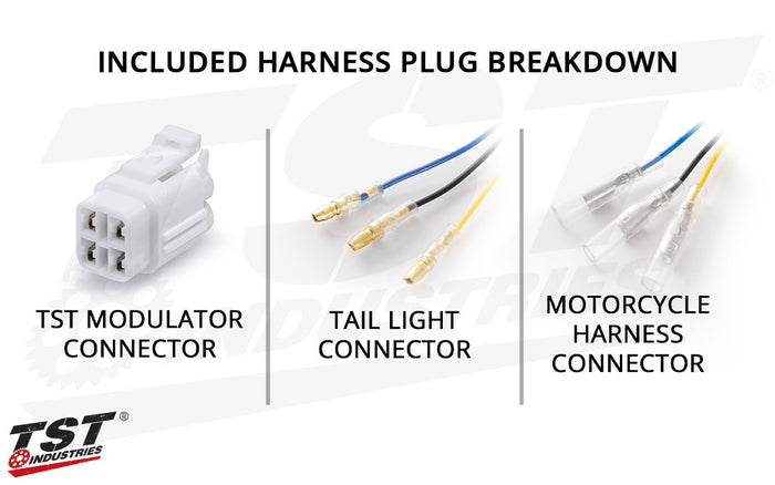 Plug breakdown of the included Yamaha TW200 specific wire harness.